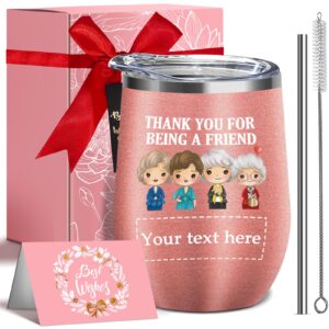 athand customized birthday gifts idea for women girl-thank you for being a friend 12 oz insulated wine customized tumbler cup with lid - rose gold vacuum stainless steel coffee mug stemless cup