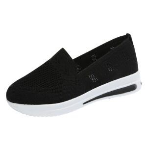 slip on sneakers women mesh knit, ladies fashion solid color mesh breathable thick sole comfortable casual future foam 3 f-black