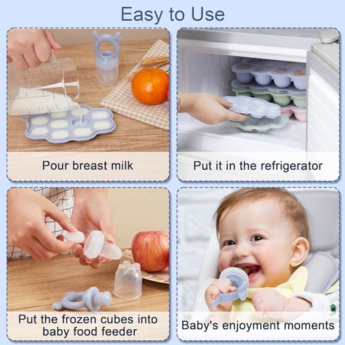 Baby Breastmilk Popsicle Molds (3 Pack), Kingkam Silicone Nibble Freezer Tray, Baby Fruit Food Feeder Teether Tray, Breast Milk Teether Pop Maker for Homemade Baby Food
