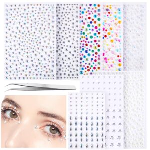 Sifniea 8 Sheets Face Gems Face Jewels Stick On Face Rhinestones, Self Adhesive Rhinestones Pearls Stickers for Makeup, Eye Gems Hair Gems Body Jewels for Face, Festival, Crafts, Nail Decorations