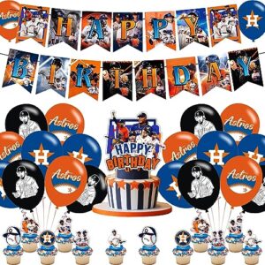 Astros Baseball Birthday Party Decorations ,Astros Baseball Birthday Party Favor with Banner, Ballons,Cake Topper, Cupcake Toppers for Boys Girls Fans Baseball Party Supplies