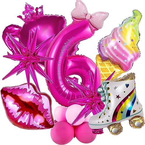 20 pcs Hot Pink Foil Mylar Balloons Set for Pink Princess Doll Theme Party Girl 6th Birthday Decorations