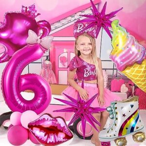 20 pcs Hot Pink Foil Mylar Balloons Set for Pink Princess Doll Theme Party Girl 6th Birthday Decorations