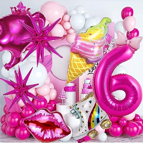 20 pcs Hot Pink Foil Mylar Balloons Set for Pink Princess Doll Theme Party Girl 6th Birthday Decorations