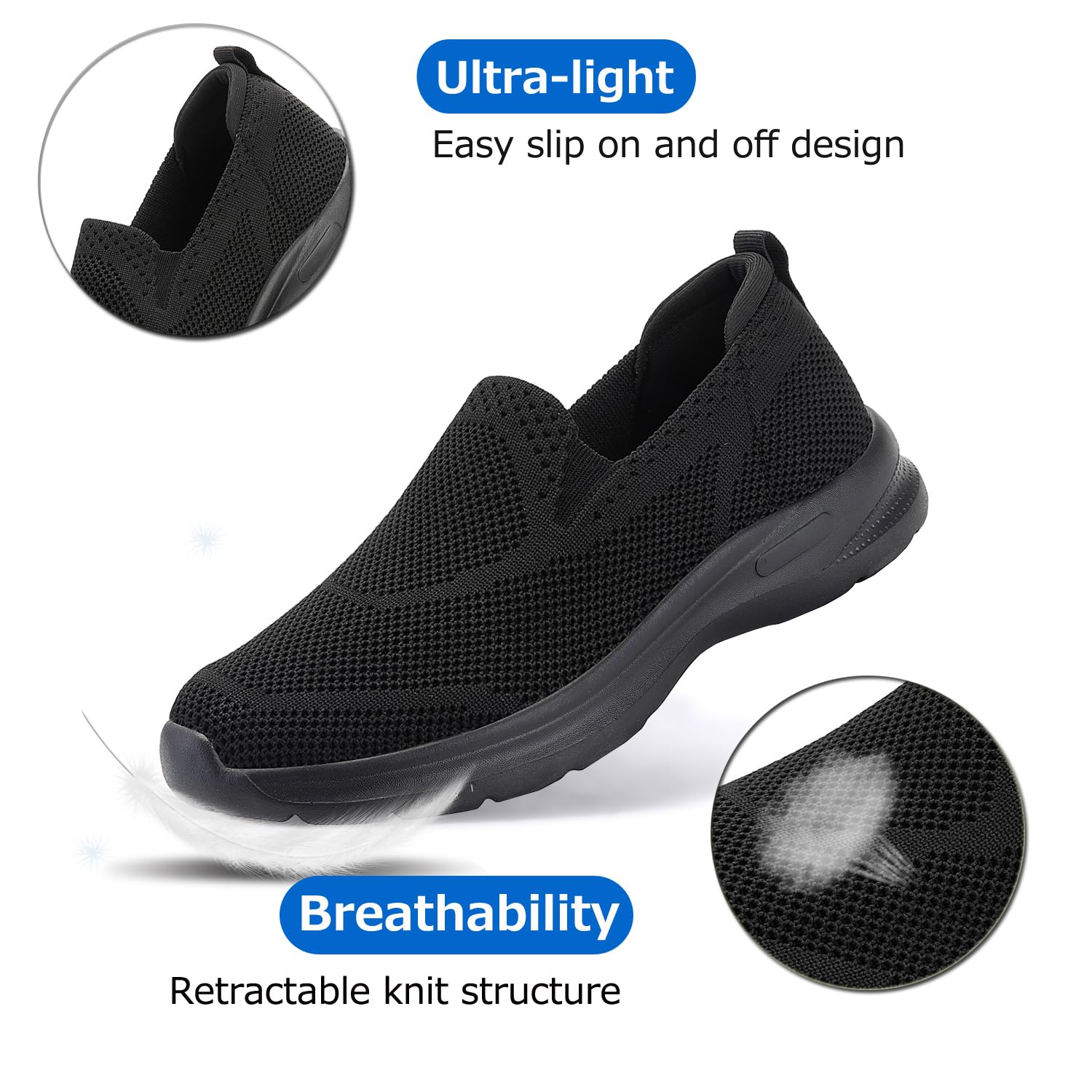 JFbaha Women's Road Running Shoes Walking Slip on Stretch Kni Comfort Breathable Lightweight Athletic Yoga Easy Sneakers Daily Shoes (Black, Numeric_6)