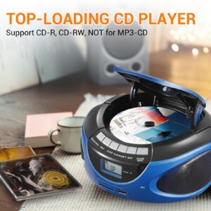 Gelielim Boombox CD Player, CD Players for Home with Bluetooth, AM FM Radio, Portable CD Boombox Support USB, SD, MMC Drive, LCD Display, Headphone Jack, AC/DC Powered, Gifts Idea for Elder-Blue