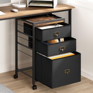 gyabnw 2 home office, small rolling, printer stand fits a4 or letter size, fabric wheels-rustic black, 3 drawer vertical file cabinet