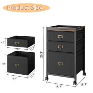 Gyabnw 2 Home Office, Small Rolling, Printer Stand Fits A4 Or Letter Size, Fabric Wheels-Rustic Black, 3 Drawer Vertical File Cabinet