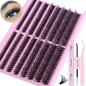 diy eyelash extension kit with 320 pcs 60d lash clusters, bond and seal and lash applicator tool 9-16mm mix d curl individual lashes kit for beginners self application diy at home, by kmilro
