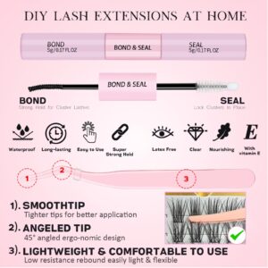 Eyelash Extension Kit with 144 Pcs DIY Lash Clusters, Bond and Seal and Tweezers D Curl Reusable Individual Lashes Cluster Super Thin Band & Soft for Beginners Self Application DIY at Home, by Kmilro