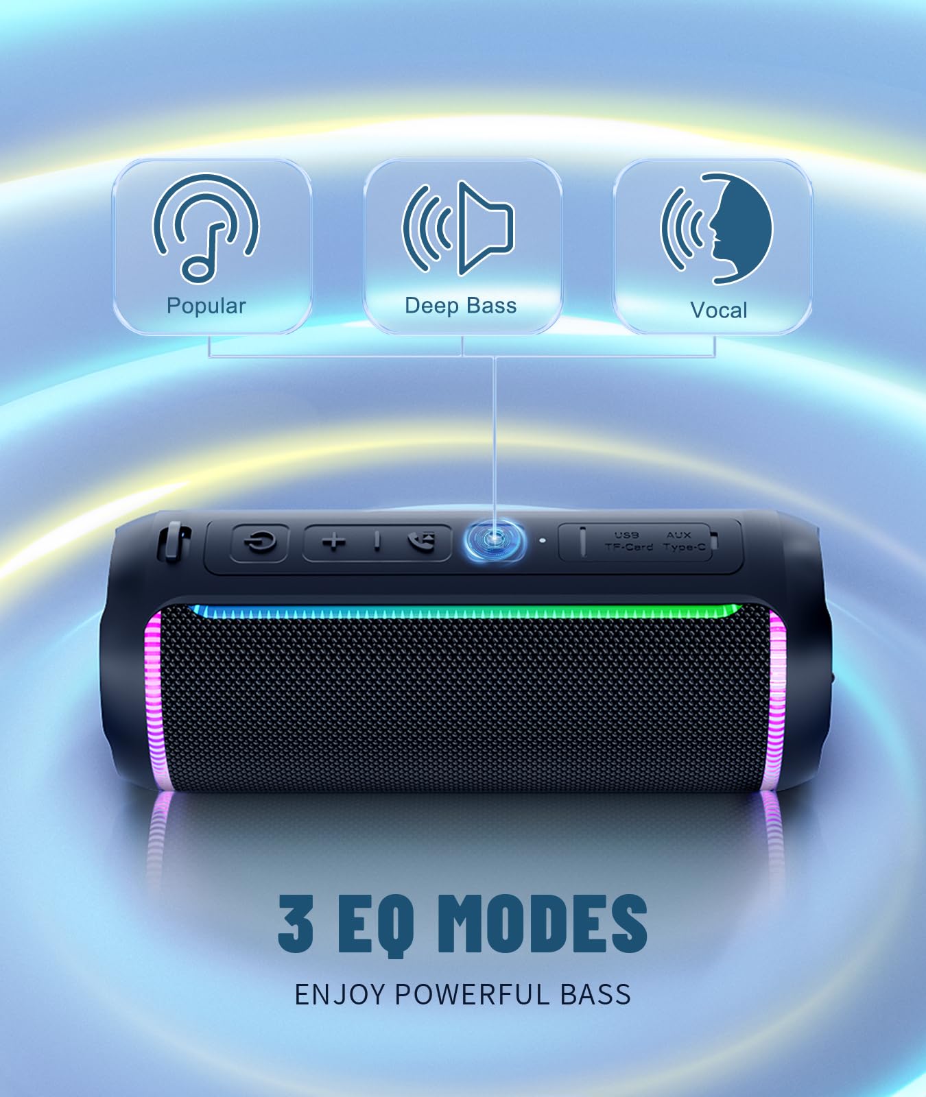 Ortizan Portable Bluetooth Speaker, 40W HD Sound and Deep Bass, IPX7 Waterproof, True Wireless Stereo, Bluetooth 5.3, 30H Playtime, LED Lights, Preset EQ, USB Play, for Home, Outdoor, Party, Black