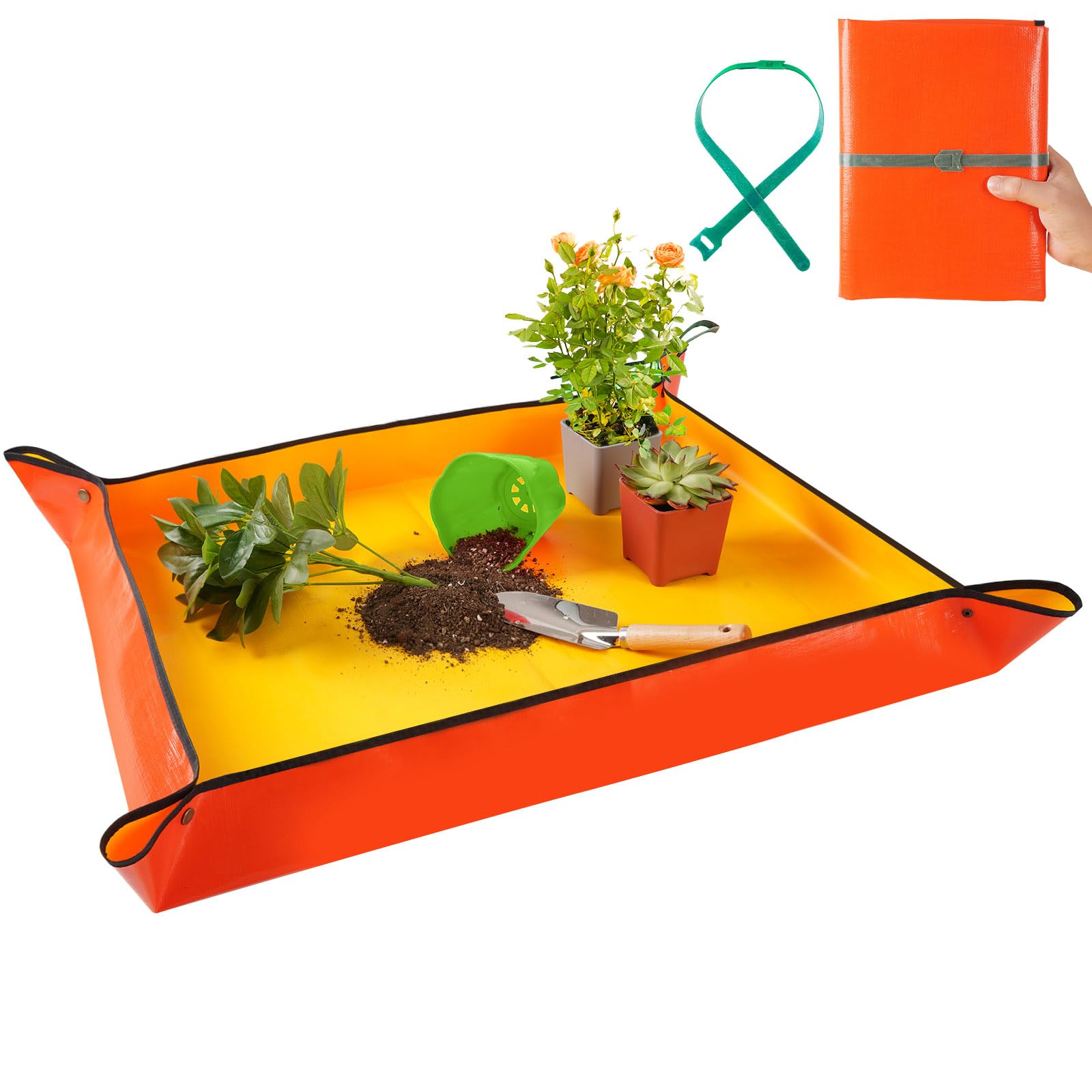 Large Repotting Mat for House Plants Transplanting Portable Potting Tray Waterproof Garden Mat Gardening Gifts for Plant Lovers (Orange 39"X31")