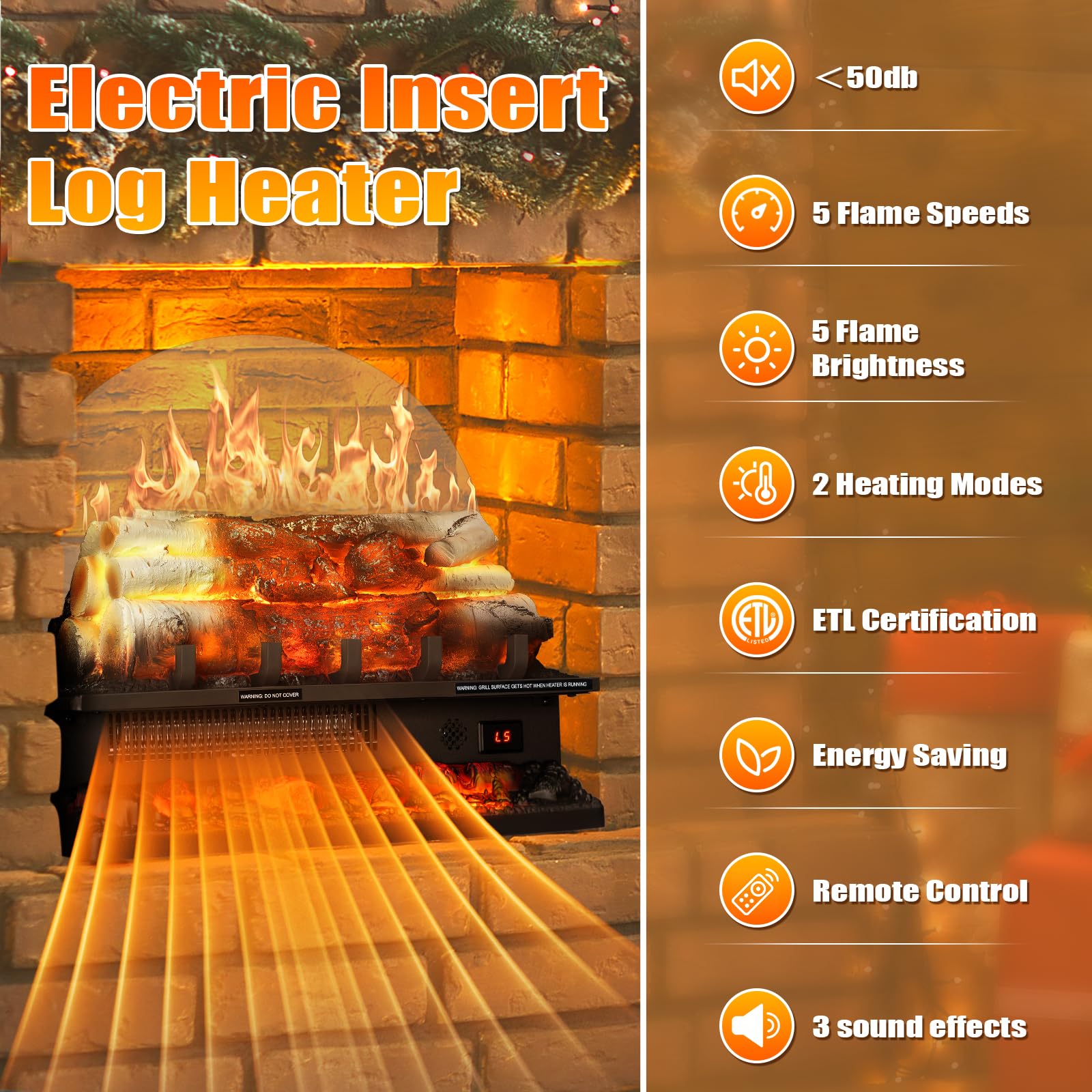 Antarctic Star 21 Inch Electric Fireplace Log Heater Remote Control Real Flame Effect Ember Bed, Overheated Protection, Adjustable Brightness, Speed, Temp and Sound Effect, Indoor Use 750W/1500W…