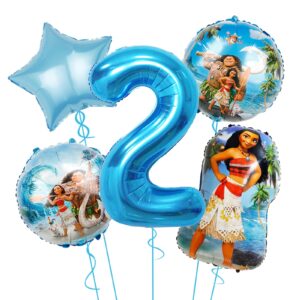 5pcs moana foil balloons, moana party supplies 2th birthday balloons, birthday party baby shower party decorations (2th)
