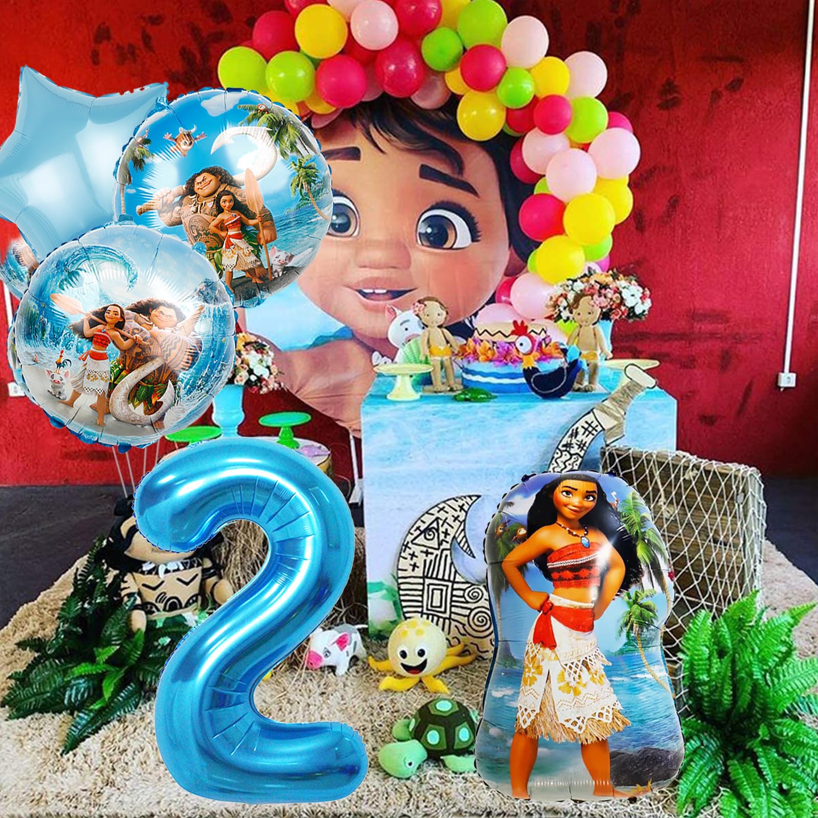 5PCS Moana Foil Balloons, Moana Party Supplies 2th Birthday Balloons, Birthday Party Baby Shower Party Decorations (2th)