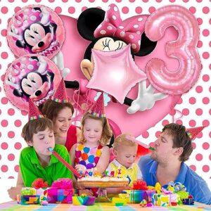 Minnie Theme Party Balloons Supplies, 5PCS Minnie Balloons for 3th Birthday Party, Birthday Party Baby Shower Party Decorations (3th)