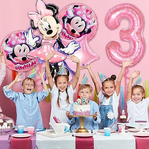 Minnie Theme Party Balloons Supplies, 5PCS Minnie Balloons for 3th Birthday Party, Birthday Party Baby Shower Party Decorations (3th)