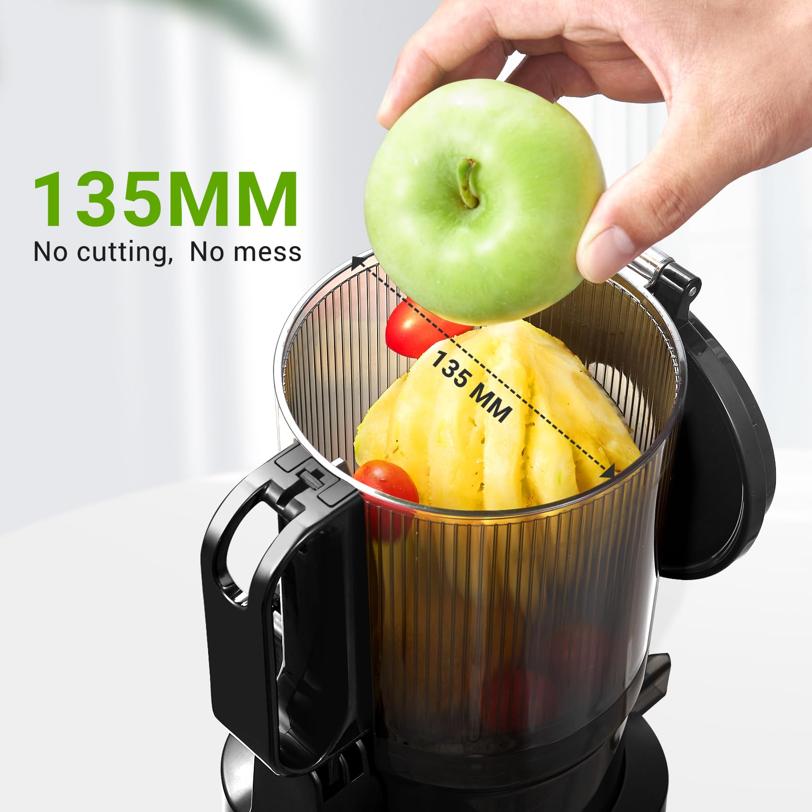 Juicer Machines, AMZCHEF 5.3-Inch Self-Feeding Masticating Juicer Fit Whole Fruits & Vegetables, Cold Press Electric Juicer Machines with High Juice Yield, Easy Cleaning, BPA Free, 250W