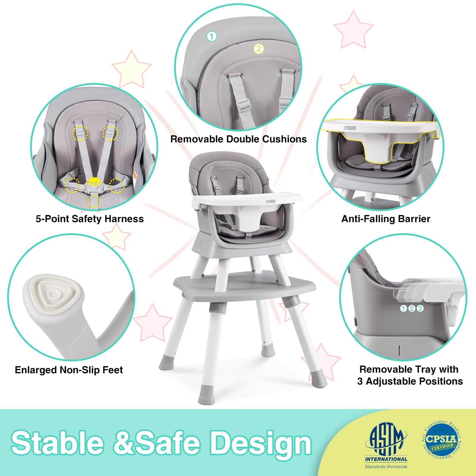 8 in 1 Baby High Chair with Removable Tray, Multifunctional High Chair for Babies and Toddlers, Converts Kids Table & Chair Set/Toddler Building Block Table/Step Stool/Small Dining Chair