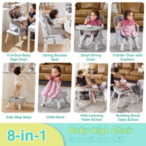 8 in 1 Baby High Chair with Removable Tray, Multifunctional High Chair for Babies and Toddlers, Converts Kids Table & Chair Set/Toddler Building Block Table/Step Stool/Small Dining Chair