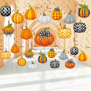 54 pcs fall party decorations, thanksgiving hanging swirls decorations, pumpkin maple cutouts hanging swirls ceiling decorations for autumn harvest party supplies(pumpkin)