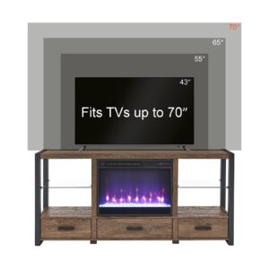 Electric Fireplace,Modern and Traditional Farmhouse Style Electric Hearth - 8 Colors Crystal Lights, Flames, and LED Effects - Fits 43-70 Inch TV - CSA/UL Certified 1400W (Brown)