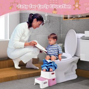 2 Step Stools for Kids, Anti-Slip Toddler Step Stool for Bathroom Sink, Two Step Stool for Toddlers Toilet Potty Training, Toddler Stool for Kitchen Counter Bedroom, Pink