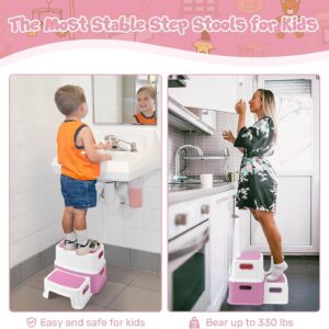 2 Step Stools for Kids, Anti-Slip Toddler Step Stool for Bathroom Sink, Two Step Stool for Toddlers Toilet Potty Training, Toddler Stool for Kitchen Counter Bedroom, Pink