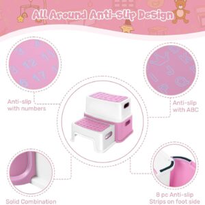 2 Step Stools for Kids, Anti-Slip Toddler Step Stool for Bathroom Sink, Two Step Stool for Toddlers Toilet Potty Training, Toddler Stool for Kitchen Counter Bedroom, Pink