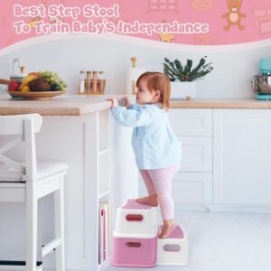 2 Step Stools for Kids, Anti-Slip Toddler Step Stool for Bathroom Sink, Two Step Stool for Toddlers Toilet Potty Training, Toddler Stool for Kitchen Counter Bedroom, Pink