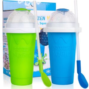 slushie maker cup,furold frozen magic squeeze cup slush cup diy slushies cup smoothies double layers , homemade slushie machine w/ straw and spoon, ice cream maker cool stuff gifts for kids & family