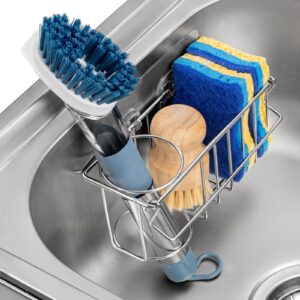 3 In 1 Sponge Holder for Kitchen Sink, Stainless Steel In Kitchen Sink Sponge Caddy/Organizer with Brush Holder + Dish Cloth Hanger + Sponge Rack With 2 Adhesive