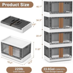 BROVIEW V6S 8.4Gal Plastic Storage Bins with Lids and Wheels, 4Pack Collapsible Storage Boxes, Trunk Organizers, Closet Organizers and Storage, Stackable Storage Containers with Doors for Office Dorm