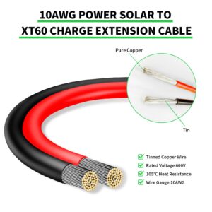 Ansoufien Solar Panel Connector to XT60 Connector Cable 20FT, 10AWG Solar to XT60 Charge Extension Cable XT60 (Plug Female) Cable for RV Folding Solar Panel, Portable Power Station, Solar Generator