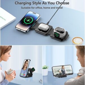 3 in 1 Charging Station for Apple Devices 20W Foldable Mag-Safe Charger for Travel Wireless Charger Pad for iPhone 15 14 13 12 Pro/Pro Max/Plus/Mini AirPods 2/3/Pro iWatch Ultra/8/7/SE/6/5/4/3/2