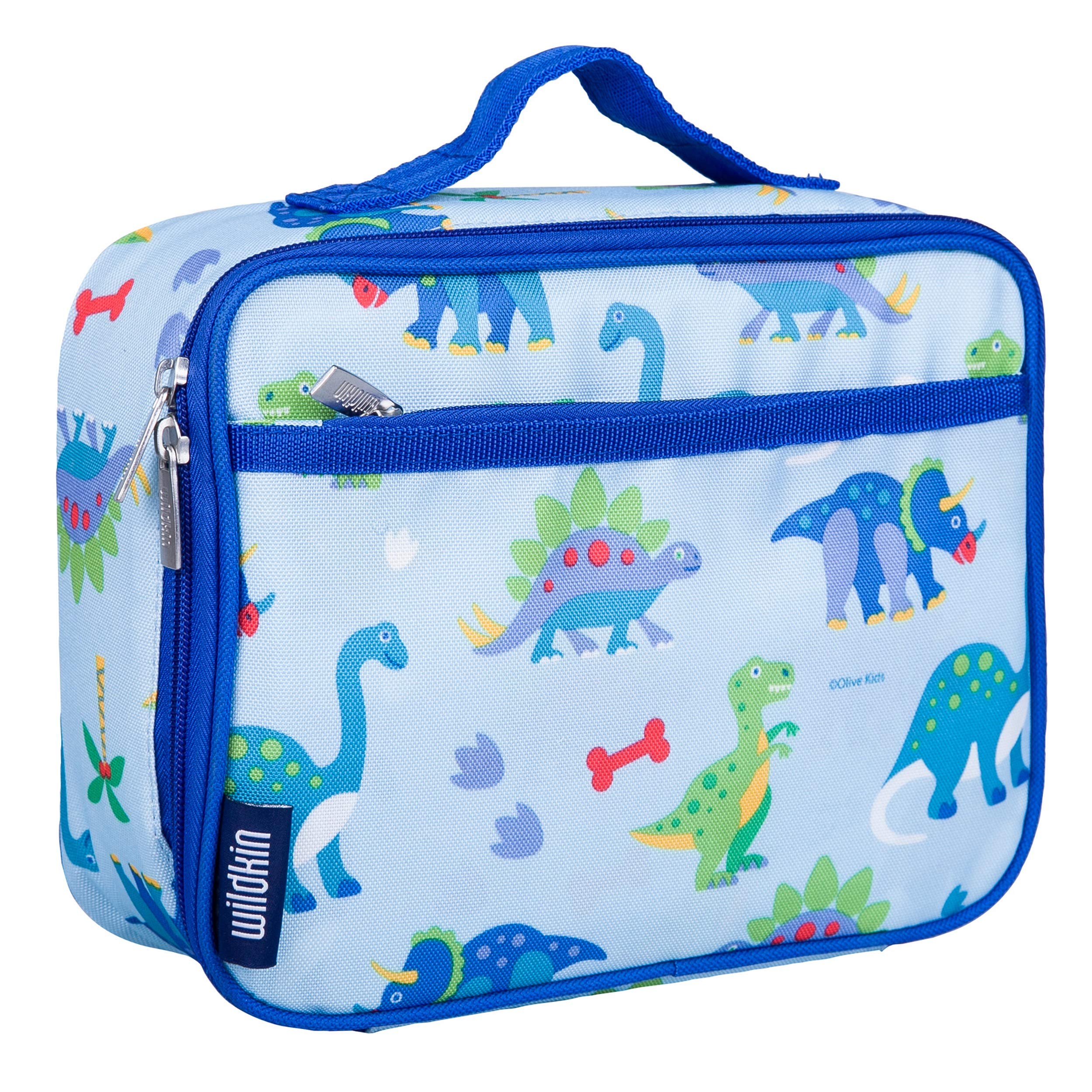 Wildkin Kids Lunch Box, 12 Inch Backpack, 16 Oz Tritan Water Bottle, and Ice Pack Bundle for a Convenient, Refreshing, and Fulfilling Meal All Around (Dinosaur Land)