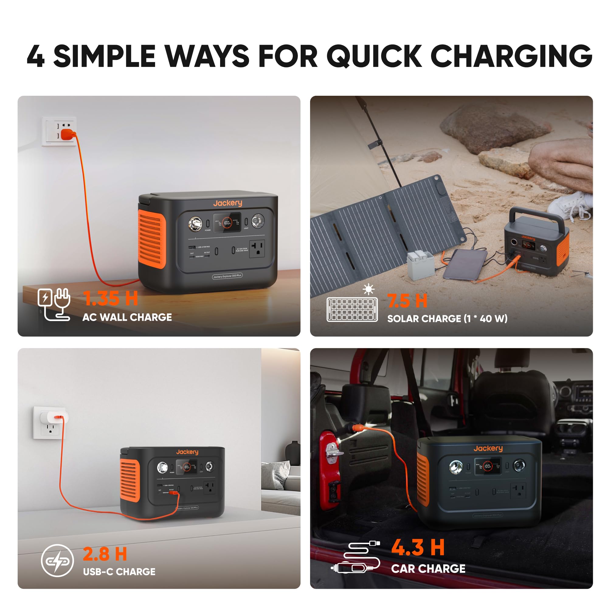 Jackery Explorer 300 Plus Portable Power Station, 288Wh Backup LiFePO4 Battery, 300W AC Outlet, 3.75 KG Solar Generator for RV, Outdoors, Camping, Traveling, and Emergencies (Solar Panel Optional)