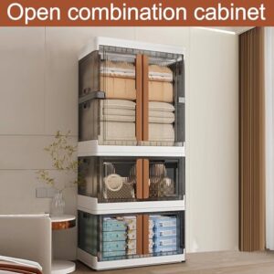 NUNET 304Qt Large Foldable Closet Organizers Stackable Storage Boxes 2X 19 Gal & 1x 38 Gal Collapisble Storage Bins w. Lids, Front Doors, Rod, Small Size of Hangers & Wheels for Clothes, Toys etc.