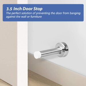 Door Stop 3.5 Inch, 2 Pack Brushed Nickel Door Stopper, Wall Mounted, Modern Commercial Stainless Steel Doorstop Wall Protector with Sound Dampening Door Bumper, Silver