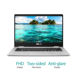 ASUS Flagship Chromebook 14 FHD Student Laptop, Intel Celeron N4020 (2 Core, Up to 2.8GHz), 4GB RAM, 64GB eMMC, Wi-Fi, Webcam, Bluetooth, Zoom Meeting, 10 Hours Battery, Chrome OS, w/GM Accessory