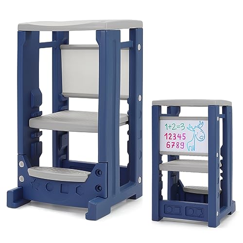 Toddler Tower Height Adjustable Step Stool for Kids Montessori Learning Stool Toddler Kitchen Stool Helper with Dry Erase Board