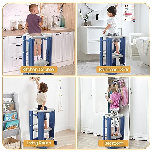 Toddler Tower Height Adjustable Step Stool for Kids Montessori Learning Stool Toddler Kitchen Stool Helper with Dry Erase Board