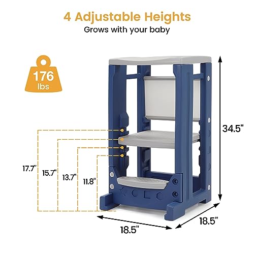 Toddler Tower Height Adjustable Step Stool for Kids Montessori Learning Stool Toddler Kitchen Stool Helper with Dry Erase Board