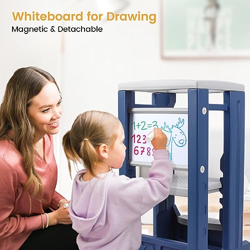 Toddler Tower Height Adjustable Step Stool for Kids Montessori Learning Stool Toddler Kitchen Stool Helper with Dry Erase Board