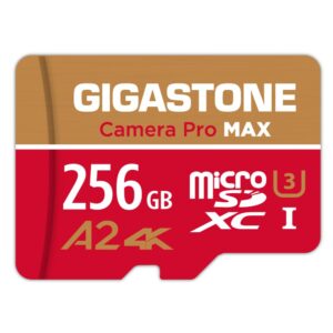 [5-yrs free data recovery] gigastone 256gb micro sd card, 4k camera pro max, a2 v30 microsdxc memory card for smartphone, gopro, action cams, 4k uhd video, up to 130/85 mb/s, uhs-i u3 c10 with adapter