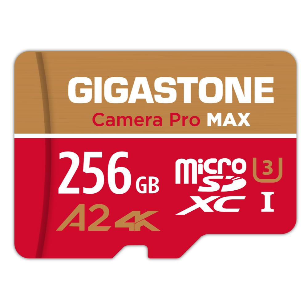 [5-Yrs Free Data Recovery] GIGASTONE 256GB Micro SD Card, 4K Camera Pro MAX, A2 V30 MicroSDXC Memory Card for Smartphone, Gopro, Action Cams, 4K UHD Video, Up to 130/85 MB/s, UHS-I U3 C10 with Adapter