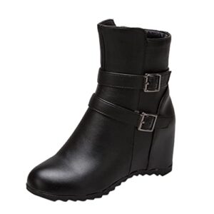 fashion wedge increase women's buckle style belt inner british heel height boots women's boots dress boots for women (black, 7.5)