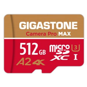 [5-yrs free data recovery] gigastone 512gb micro sd card, 4k camera pro max, a2 v30 microsdxc memory card for gopro, action cams, 4k uhd video, up to 160/100 mb/s, uhs-i u3 c10 with adapter