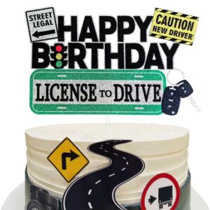 driver license birthday cake topper, new driver birthday cake decor, car road signs theme party supplies, 16th 17th learner driver birthday cake topper