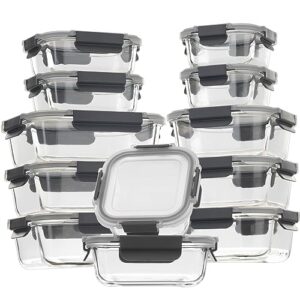 s salient 24 pieces glass food storage containers with lids,glass meal prep containers set with locking lids,airtight glass lunch container for kitchen,bpa free(12 lids & 12 containers)